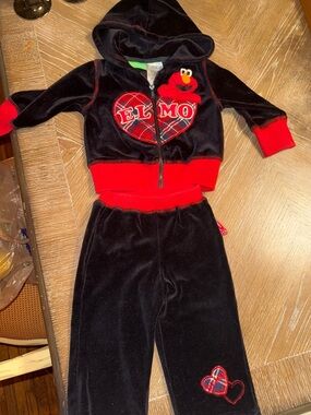 Sesame Street Elmo Hoodie Pant Set Red Black Alphabet Vel y2K 12 M